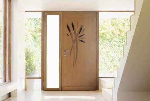 Porte d’entrée vitrée en aluminium avec intérieur en bois marqueté - Bonjour 27